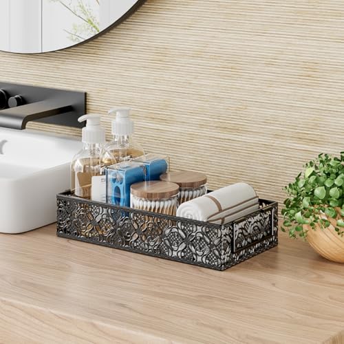 Toilet Tank Topper Paper Basket - Basket Decor Box with Magnetic Paper Towel Holder for Restroom Bathroom (Black) - color: Black