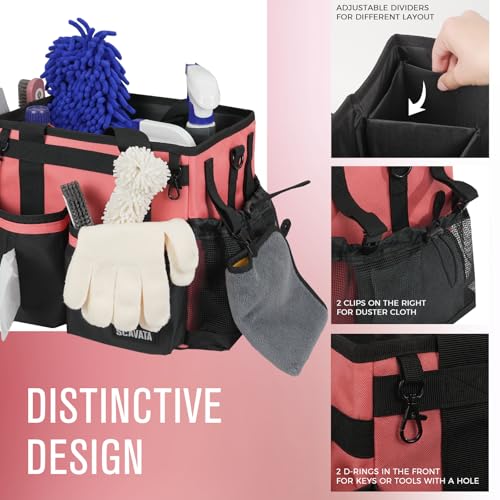 SCAVATA Compact Wearable Cleaning Caddy, Small Cleaning Supplies Organizer with Handle & Shoulder Straps for Housekeepers, under Sink & Car Cleaning Tool Organizers Bag (Coral Pink) - color: CaralPink