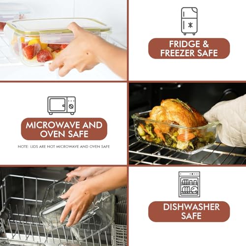 Razab 35 Pc Set Glass Food Storage Containers with Lids - Meal Prep Airtight Bento Boxes BPA-Free 100% Leak Proof (15 lids,15 glass & 5 Plastic Sauce/Dip Containers) - color: Gold