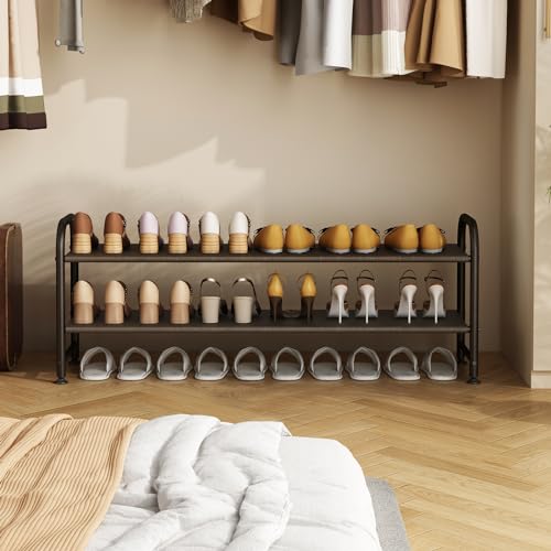 INGIORDAR Shoe Rack 2 Tier Long Storage Organizer Wide Metal Shoe Shelf for Closet Entryway Brown - color: Brown, size: 2 Tier