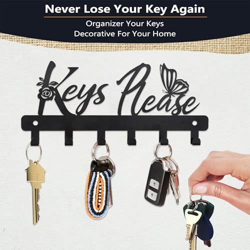 Deveosa Key Hooks Holder for Wall Decorative - Small Blakc Cute Front Door Car Garage Keyholder Entryway Sign House Hanging Key Chain Ring Hangers Stand for Wall Mount Racks - color: Key Please