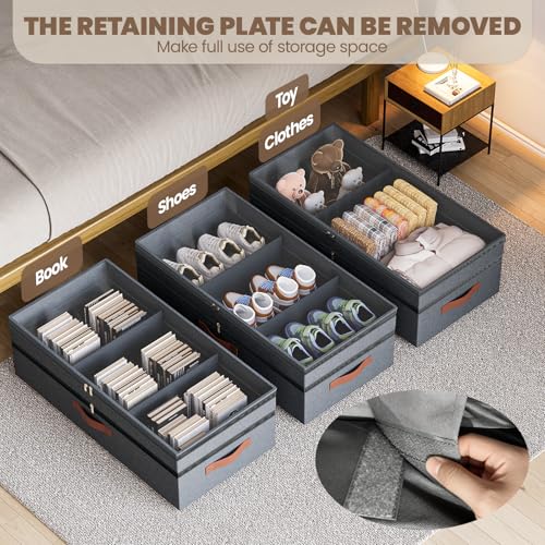 Dayacoco Under Bed Storage with Wheels, 2Pack 71L Under the Bed Storage Containers, Adjustable Underbed Drawer with Lids, Underbed storage Rolling Bin for Shoes, Clothes, Blankets, Grey - size: 8.5-11.5 inch height-grey