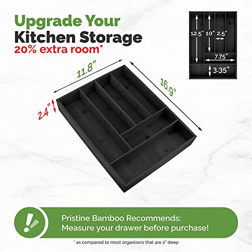 Pristine Bamboo silverware tray organizer– Flatware Utensil Cutlery Silverware Holder for Drawer – Small Extra-Deep Wooden Kitchen Drawer Organizer Divider for Spoons Forks Knives (6-Slots, Black) - color: Black, size: 6 Slot