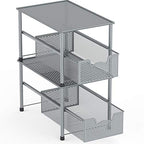 Simple Houseware Stackable Under Sink Cabinet Sliding Basket Organizer Drawer, Silver - color: Silver
