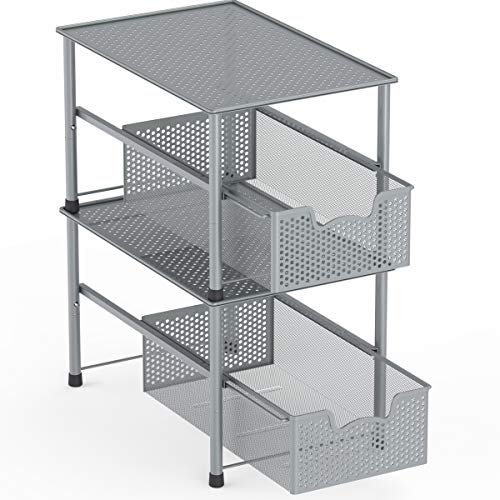 Simple Houseware Stackable Under Sink Cabinet Sliding Basket Organizer Drawer, Silver - color: Silver