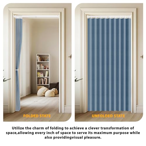 Jilron Accordion Door Curtain Set - 100% Blackout, with Curtain Rod Included, for Bedroom Privacy Protection (Blue-43 W x 78" L+Rod) - color: Blue, size: 43"W x 78"L (Pack of 1)