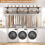 Aheaplus Industrial Pipe Clothes Rack with Top Shelf, 73In Space-Saving Wall Mounted Clothing Rack, 2 Tiers Heavy Duty Pipe Clothing Shelves with Hanging Rod for Laundry Room, Closet, Rustic Brown - color: Rustic Brown, size: 73IN