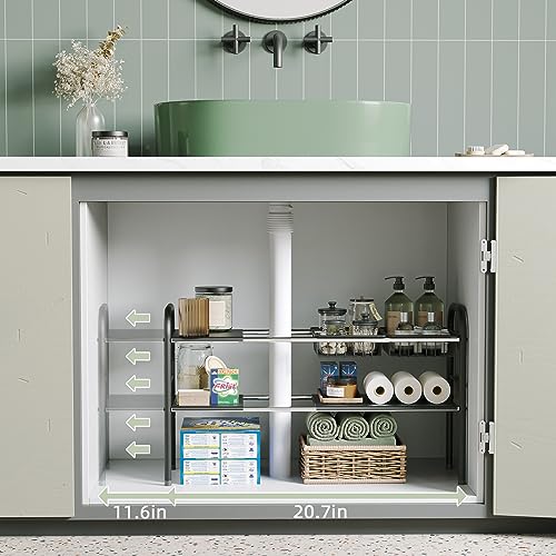 NETEL Under Sink Organizers and Storage, 2 Tier Expandable Under Cabinet Organizer Shelf with 2 Baskets and 6 Panels, Expandable Shelf for Cupboard, Kitchen, Bathroom, Shoe Storage Rack - size: 6 Panels and 2 Baskets