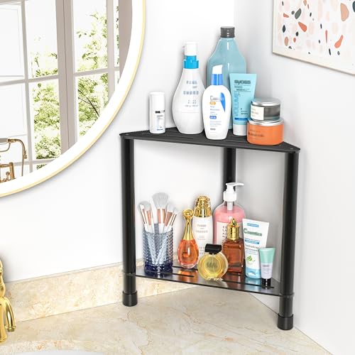 Stainless Steel Black Shower Stool for Inside Shower, 15.4'' H Shower Foot Rest, Corner Shower Stool with Storage Shelf, Shower Step for Shaving Legs, Bathroom Corner Shower Bench - color: Black