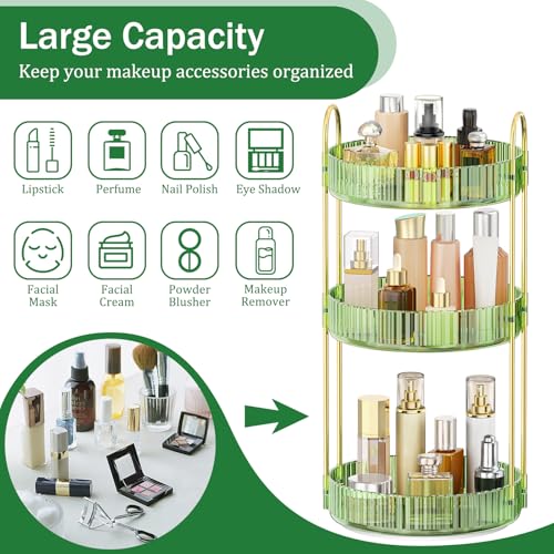 MOKANI 360 Rotating Makeup Organizer for Vanity, 3 Tier Adjustable Perfume Organizer for Dresser, Multi-Function Spinning Cosmetics Skincare Storage for Bedroom, Dresser, Countertop, Green - color: A-Green, size: 3 Tier