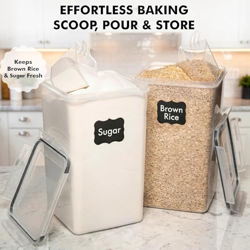 WHITE FEATHER SUPPLIES 2 PC [6.5L / 220 Oz] Large Food Storage Containers with Lids Airtight - BPA Free Clear Plastic Kitchen and Pantry Storage Containers, Bulk Storage for Cereal, Flour, Sugar, Rice - color: Black - 2 Pack