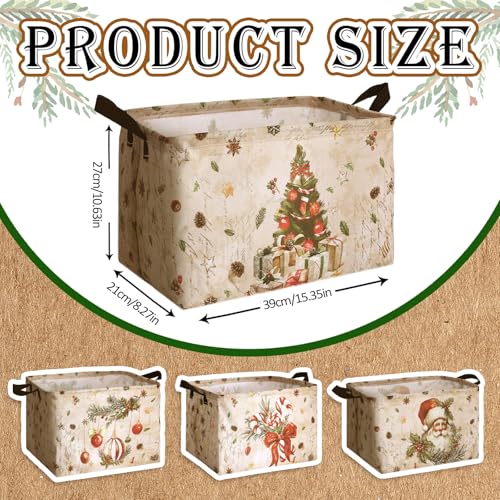 4 Pack Christmas Storage Bin Collapsible Large Christmas Storage Baskets for Gifts Xmas Tree Canvas Laundry Basket Foldable Box with Handle for Office Home Bedroom Clothes Toys Holiday Decor - style: Snowman