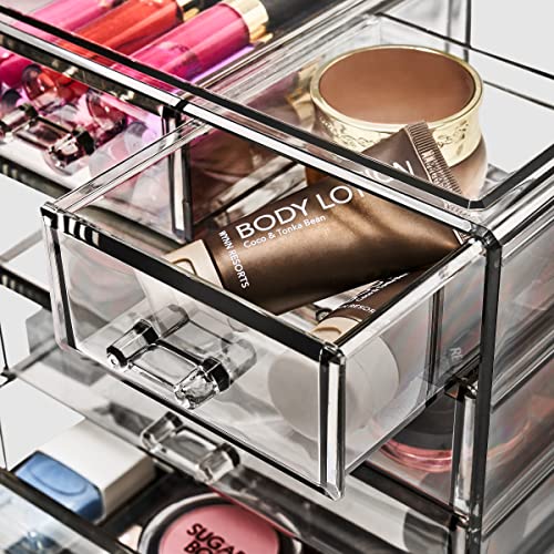 Sorbus Acrylic Makeup Organizer Set, 6-Drawer Vanity & Countertop Cosmetic Storage with Small & Wide Drawers, Black Jewel Makeup Storage for Brushes, Lipsticks, Jewelry, Holiday Gift for Women & Teens - color: Black Jewel, style: 4 Large, 2 Small Drawers