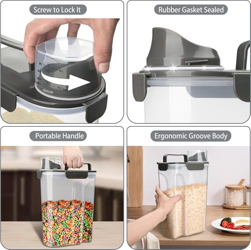 Komzon Rice Container, Airtight Rice Storage Container 10lb, Cereal Containers Storage, BPA Free Food Dispenser with Pouring Spout Handle for Flour Pasta Grain, Pet Dog Cat Bird Food Storage Container - color: 10lb Grey