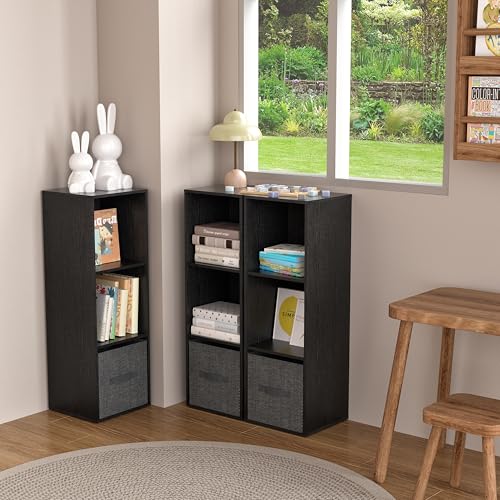 Wooden Cube Storage Organizer with Closed Back Panel,Black Cube Shelf Cubby Storage Organizer with Compartments for Living,Bookshelf,Storage Organizers (Black, 3 Cube-11in) - color: Black, size: 3 Cube-11in