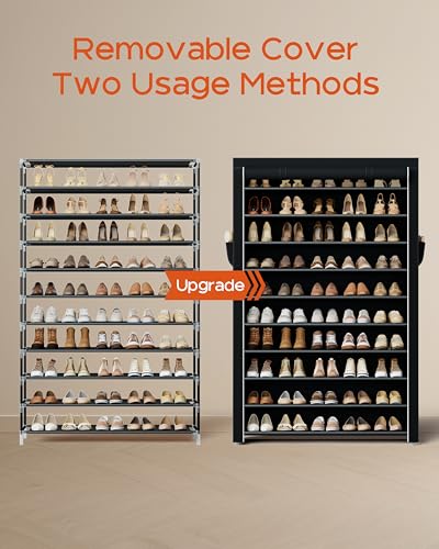 CASAMAYA Shoe Rack with Covers, 10 Tiers Tall Shoe Rack Organizer, Large Capacity Shoe Shelf Storage, Hold 50 Pairs of Shoes, Vertical Shoe Storage Organizer for Closet, Entryway, Black, SRT105B01 - size: 37.8"W - 10 Tier