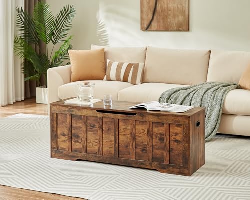 VANKILEY 51.2"Storage chest extra large,storage bench with 2 safety hinges,Shoe Bench,51.2*15.7*19.1inches,wooden trunk for bedroom,livingroom,entryway,Supports 220 lb,Easy Assembly(Rustic brown) - color: Rustic Brown