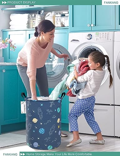 FANKANG Storage Basket, Nursery Hamper Canvas Laundry Basket Foldable with Waterproof PE Coating Large Storage Baskets for Kids Boys and Girls, Office, Bedroom, Clothes,Toys（Colorful Space ） - color: Colorful Space