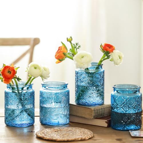 Set of 2 Vintage Blue Glass Storage Jars, 23.7 oz Mason Jars with Lids for Kitchen Pantry, Candy, Flour, Coffee, Pet Food, Decorative Kitchen & Home Decor (Blue, 2 Pack) - color: Blue 2, size: 23.7 Ounces
