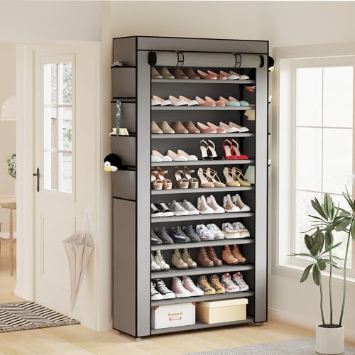 Mavivegue Shoe Rack with Cover, 10+1 Tier Tall Shoe Storage for 50-55 Pairs of Shoes, Shoe Organizer for Entryway, Closet, Garage, Grey - color: Grey, size: 10-Tier-Large
