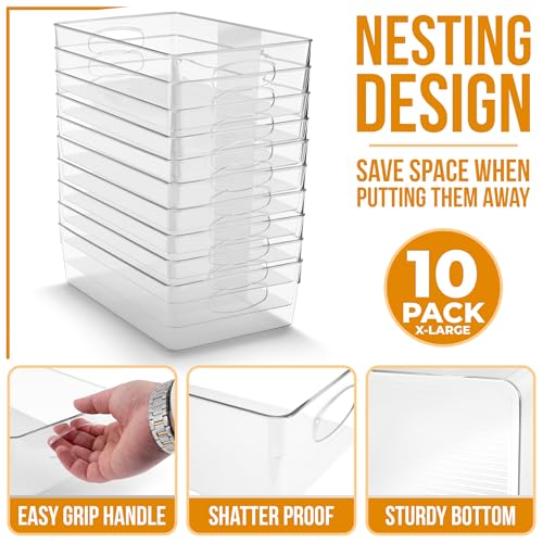 Sorbus XL Clear Plastic Storage Bins for Shelves, Clothes, with Handle - Clear Storage Bins, Drawer, Shelf, Closet, Pantry, Fridge, Freezer Organizer Bins, Closet Organizers and Storage (10 pack) - size: XL, style: 10 Pack
