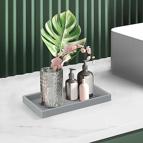 EG-SIPRO High-Grade Thickened Silicone Rectangle Bathroom Vanity Tray - Shatterproof Durable Soap Dispenser Tray for Countertop - color: Gray, size: Small-7.8*3.9 in