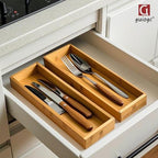 guiogc Bamboo Drawer Silverware Organizer, Flatware Organizers, Multi-purpose Bamboo Storage Box for Kitchen, Offices and Dressing table 11.5" x 3.15" x 1.8" (Set of 2) - size: 11.5" x 3.15" x 1.8"