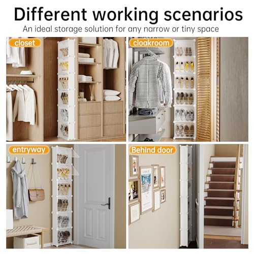 MAGINELS 6-Tier Slim Shoe Storage,Narrow Shoes Rack,Hidden Closet Organizer for Small Spaces,Tall shelf for Wall Behind Door,Entryway,White - color: White, size: 12 pair