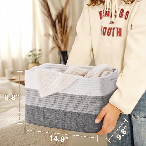 Baskets for Organizing,Storage Baskets,3 Pack Baskets for Shelfves,15"×10"×9" Woven Grey Basket,toy storage bins,bins for organization - color: Gradient Gray