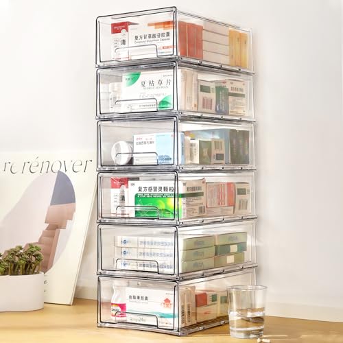 clear Drawer-Type Plastic Storage Box Bins Organizer，Family First Aid Kits Medicine cabinet Box Organizer,Closet ，Shelf，Ointments, Adhesive Bandages，Cosmetics,Office Items (clear, 6L) - size: 6L