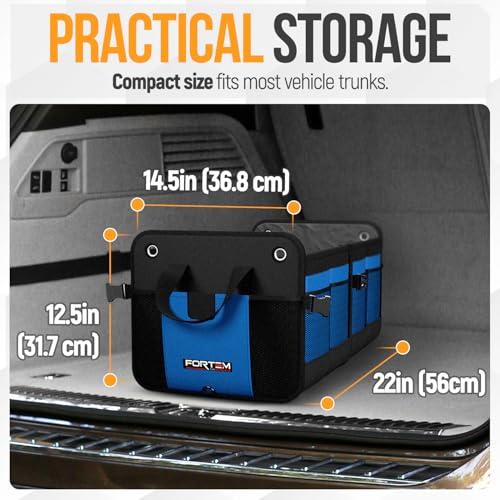 FORTEM Trunk Organizer For SUV Car Organizer and Storage, Collapsible Multi-Compartment Storage Bag Car Accessories for Women Men, 1680D Oxford, Non Slip Bottom, Adjustable Straps, Soft Cover (65L) - color: Blue, size: Large (65L)