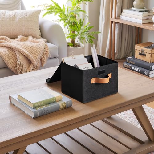GRANNY SAYS Small Storage Bins with Lids, Small Storage Boxes, Shelf Baskets for Shelf, Collapsible Storage Bins for Living Room, Bedroom, 10x8x7 Inch, Black, 2-Pack - color: Black, size: Small-2 Pack