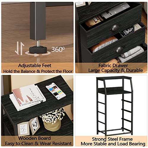 Furnulem Tall 4 Drawers Dresser, Vertical Storage Tower Black Dresser for Bedroom, Hallway, Entryway, Nursery, Closet Organizer, Nightstand Bedside Table Furniture, Sturdy Steel Frame, Wood Top - color: Black Oak, style: 4 Drawers