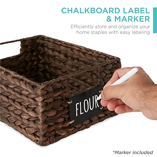 Best Choice Products Set of 4 9x12in Water Hyacinth Pantry Baskets, Woven Organizers w/Chalkboard Label, Chalk Marker - Brown - color: Brown, size: 9x12x5in