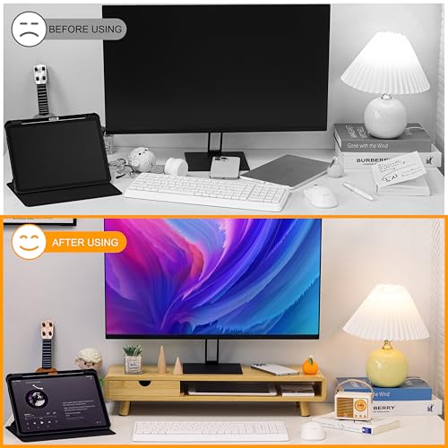 Homerays Monitor Stand with Drawer, Exquisite Computer Monitor Stand for Desk, Ergonomic Wood Monitor Stand Riser for Computer,Laptop,Printer,TV,Upgrade Bamboo - color: Upgraded Bamboo