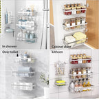 Liuoud 5 Pack Shower Caddy Organizer Rack Shelf for Inside Shower, Self Adhesive Bathroom Wall Storage Basket Rustproof Stainless Steel Large Capacity Shampoo Holder, Silver - color: Silver