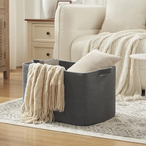 OIASKET 95L Large Blanket Basket, Blanket Storage Living Room, Rectangle Woven Baskets for Storage Toys, Towels, Dirty Clothes Organizer Bins (Dark Grey) - color: Dark Grey, size: 24"x16.9"x14.2"