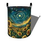 Starry Sky Sunflower Field Laundry Basket with Handles, 19.7"x15.7" Clothes Foldable Laundry Hamper Organizer for Dorm Nursery Bedroom Bathroom Decor, Toy Storage Bin for Kids - style: Sunflower33