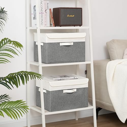 GRANNY SAYS Large Storage Bins with Lids, Collapsible Storage Box, Storage Basket for Shelves, Decorative Storage Bins, Toy Storage, Closet Organizers, White/Gray - color: White/Gray, size: Extra Large-2 Pack