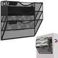 3-Tier Magnetic File Holder, No Drilling Installation File Cabinet Organizer, Black Magnetic File Organizer, Magazine Rack, Magnetic Paper Holder for Refrigerator, File Cabinets, Whiteboard