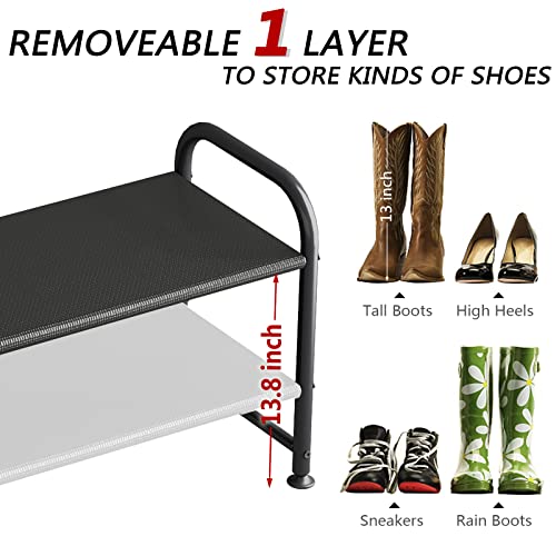 INGIORDAR Shoe Rack 2 Tier Long Storage Organizer Wide Metal Shoe Shelf for Closet Entryway Black - color: Black, size: 2 Tier