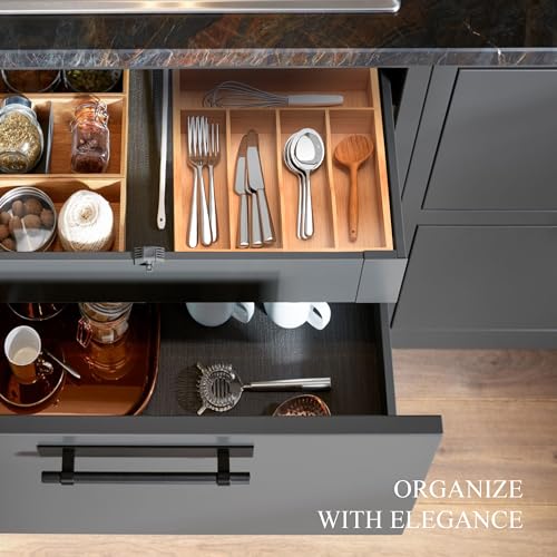 Bamboo Silverware Organizer, Kitchen Drawer Organizer, Utensil Holder, Cutlery Tray & Spoon Flatware Storage with Grooved Drawer Dividers (9.5''W x 13.5''D) - color: Natural, size: 9.5''W x 13.5''D