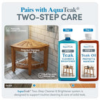 AquaTeak Patented 15.5" Kai Stainless Corner Teak Shower Bench - Shower Stool with Storage Shelf for Bathroom - Water Resistant Shower Chair with Teak Oil & Cleaner CareKit - Shaving Foot Rest - size: Stainless - Care Kit, style: Corner Stool With Shelf