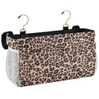 Bedside Caddy Hanging Bunk Bed Caddy Bed Organizer Hanging Pocket with 2 Hooks Bedside Storage Organizer Pocket Bag Holder Leopard Print Brown - color: Leopard Print Brown