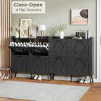 Nicetree Shoe Cabinet with 4 Flip Drawers, Hidden Shoe Rack Cabinet with Metal Legs, Farmhouse Narrow Shoe Storage Cabinet for Entryway, Foyer, Hallway, Black with Hook - color: Black, style: 4-Drawers