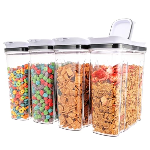 FreshKeeper Cereal Containers Storage Set, Airtight Food Storage Container with Lid 4L/135.2oz,4PCS BPA-FREE Plastic Pantry Organization Canisters for Rice Cereal Flour Sugar Dry Food in Kitchen - color: 4PACK-4L