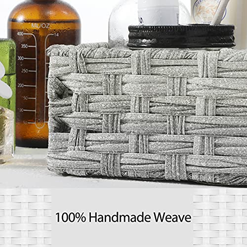 [Larger Compartments] Toilet Tank Topper Paper Basket - Multiuse Hand Woven Plastic Wicker Basket with Divider for Organizing, Rustic Farmhouse Bathroom Decor, Countertop Organizer Storage, Gray Wash - color: Gray Wash