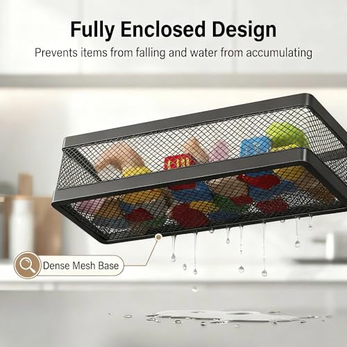 PUSDON 16.5-Inch Extra Long Slim Mesh Shower Caddy, Wall Mounted Bathroom Organizer with Adhesive, Heavy Duty Rustproof Shelf for Narrow Kitchen Pantry & RV, Holds 50 LBS 2-Pack - Matte Black Netting - color: Matte Black, size: Full Mesh (16.5" Extra Long