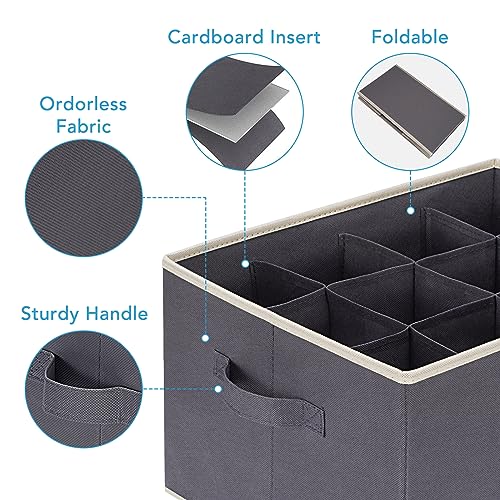 3 Pcs 12 Cell Large Size Pants Organizers for Clothes, Jeans, Sweater, T-shirt, Dress Stackable for Wardrobe Closet Drawer Organizer Storage Bin Container, Dark Grey - color: Dark Grey
