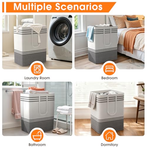 2 Pack Large Home Laundry Basket, Laundry Hamper, Freestanding Waterproof Dirty Clothes Bag, Tall Clothes Hamper - Extended & Reinforced Handles for College Dorm, Family (Light Grey/125L) - size: 2 x 125L